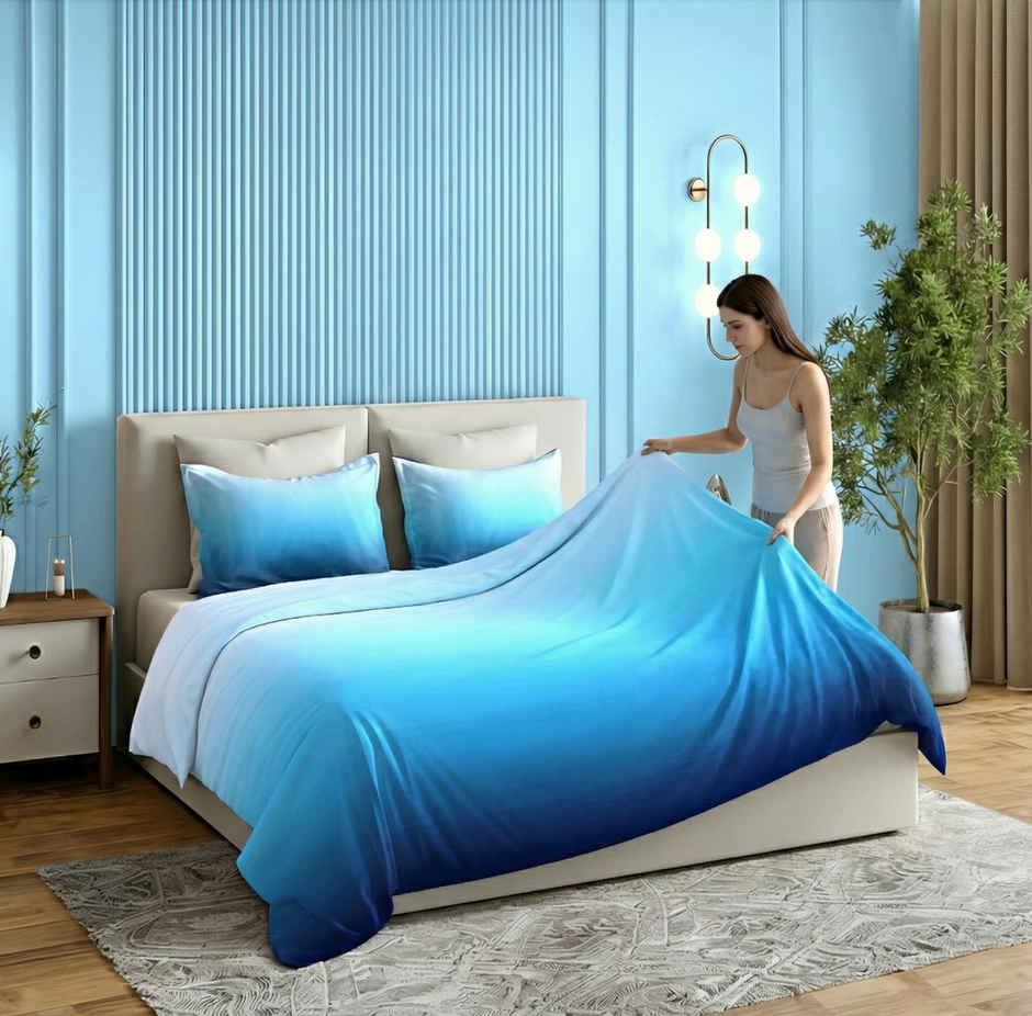 Dream Living Ombrey Double Bedsheet Set | Blue - 220 x 250 cm