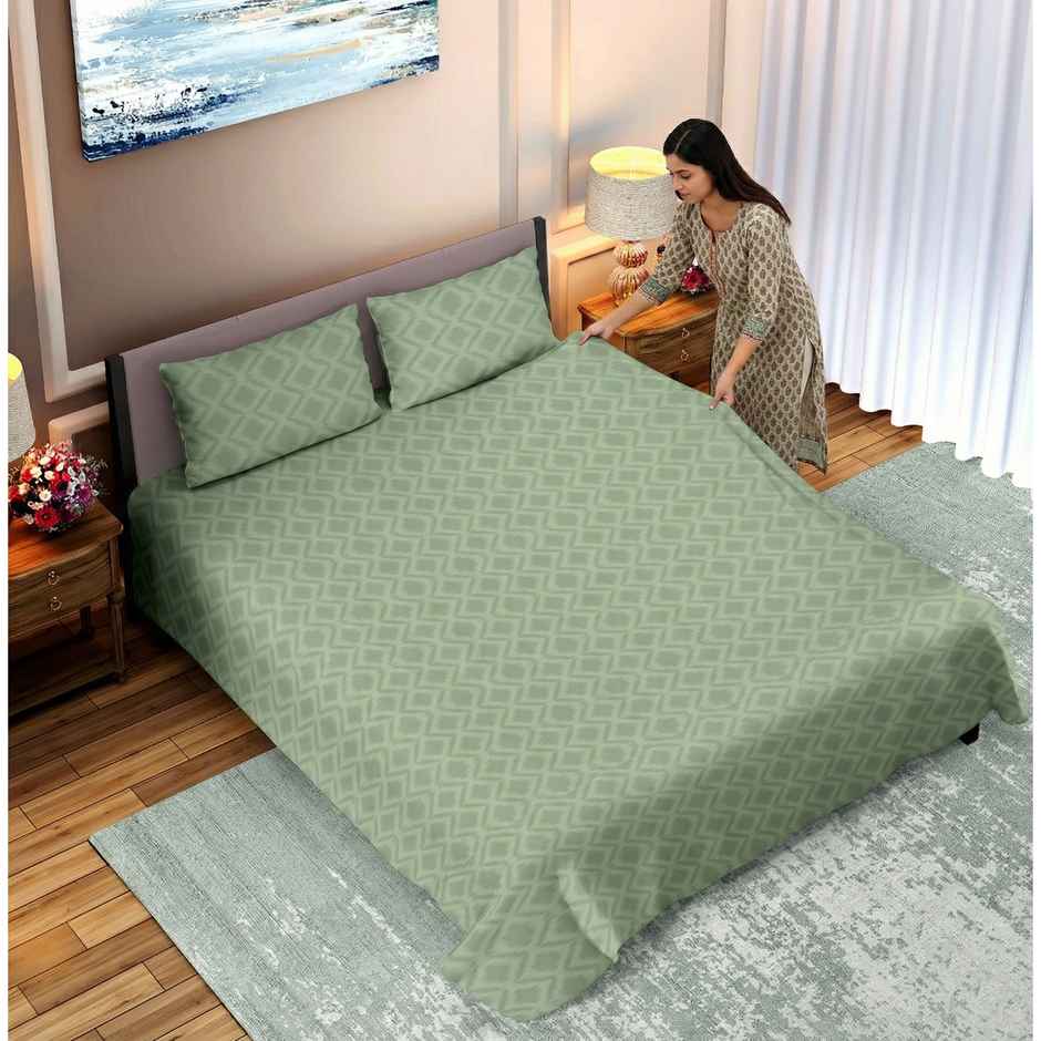 Dream Living Embossed Double Bedsheet Set | Olive - 220 x 250 cm