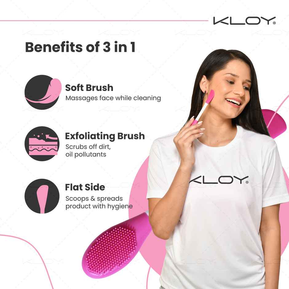 Silicone Face Mask Applicator & Lip Cleansing Brush Made With Ultra Hygienic Soft Silicone bristle for Gentle Exfoliation (Dark Pink)