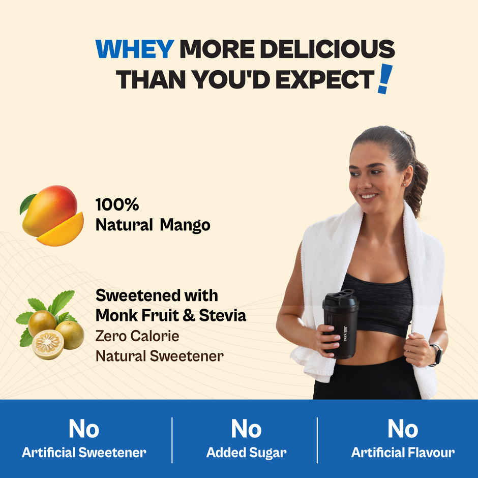 Tata 1mg Ultra Clean Whey Protein | 24g Protein - 5.6g BCAA | Natural Mango