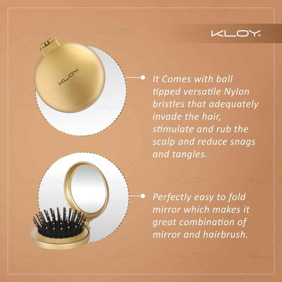 Compact Pop-up Hair Brush with Foldable Mirror (Gold)