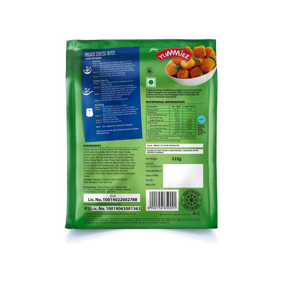 Godrej Yummiez Potato Cheese Bites | Frozen Snack | With Melting Cheese