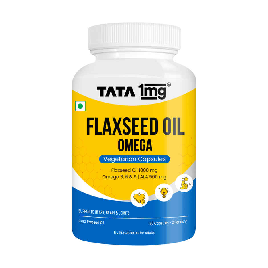 Tata 1mg Flaxseed Oil | 1000 mg Veg Capsules | Omega 3 6 9 Fatty Acid | Supports Heart Health