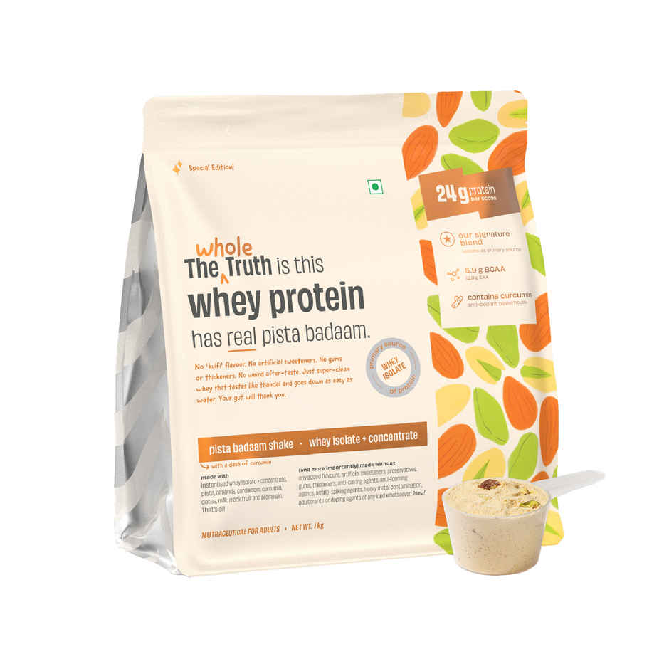 The Whole Truth Whey Protein Powder Pista Badaam Shake (24g Protein Per Scoop)