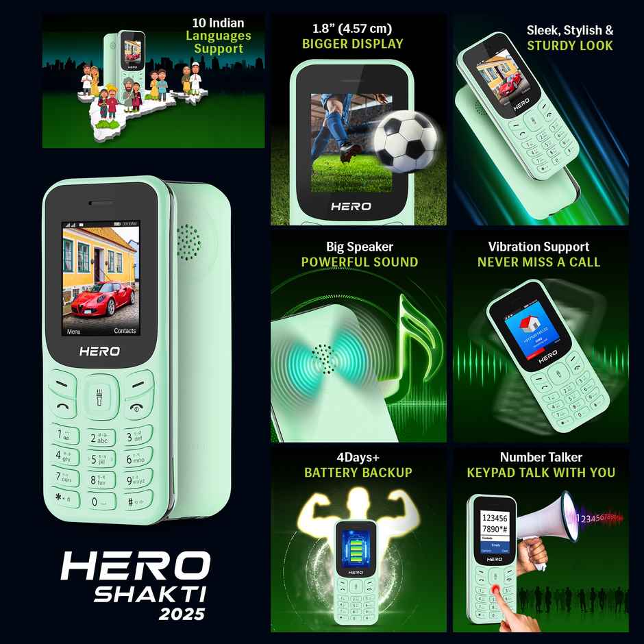 Lava Hero Shakti 2025 Dual Sim Keypad Mobile | 1.8" Display | 800 mAh Battery | Mint Green