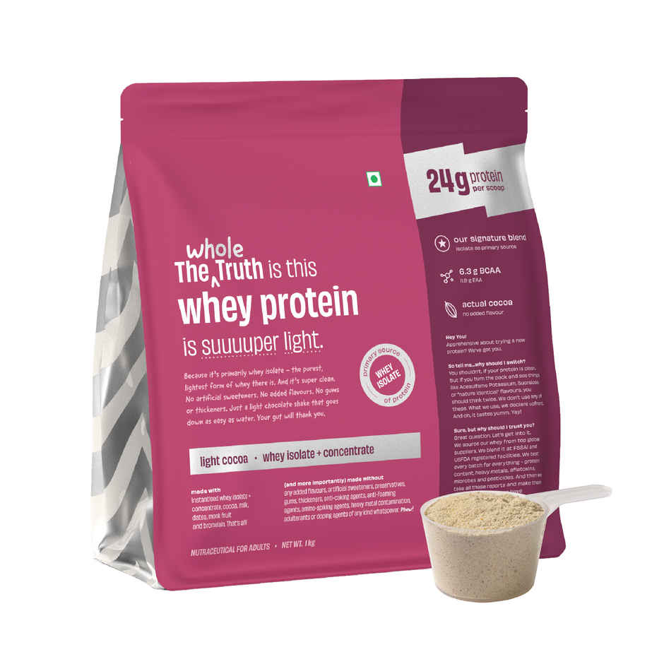 The Whole Truth Whey Protein Powder Light Cocoa (24g Protein Per Scoop) Combo