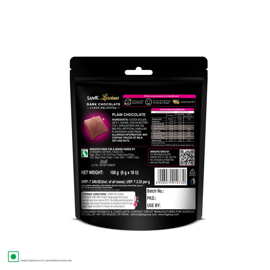 LuvIt Luscious Love Delights Dark Chocolate Bar