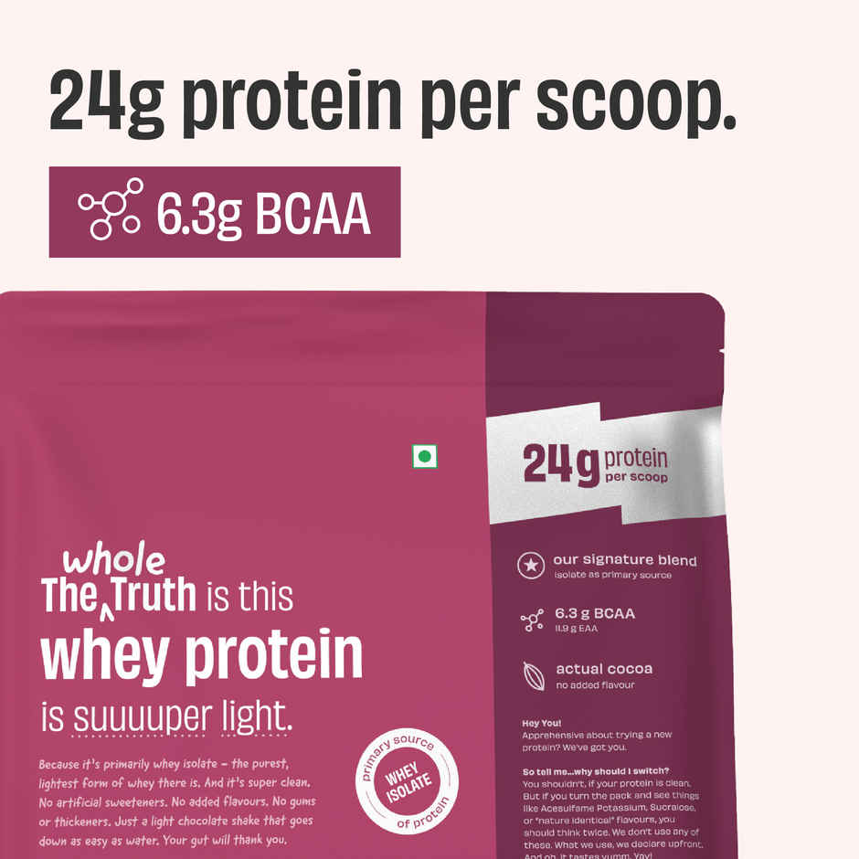 The Whole Truth Whey Protein Powder | Light Cocoa | 24g Protein Per Scoop