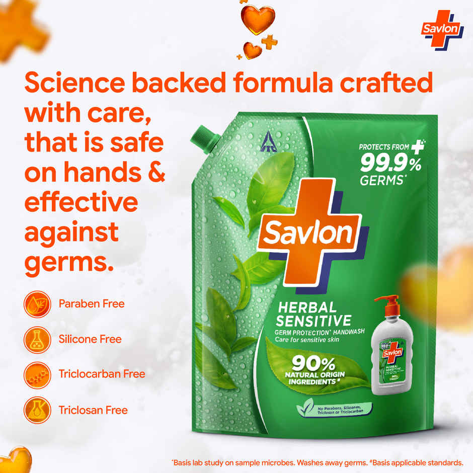 Savlon Herbal Sensitive Handwash Refill Pack 1.3L| Care for sensitive hands|Value Pack