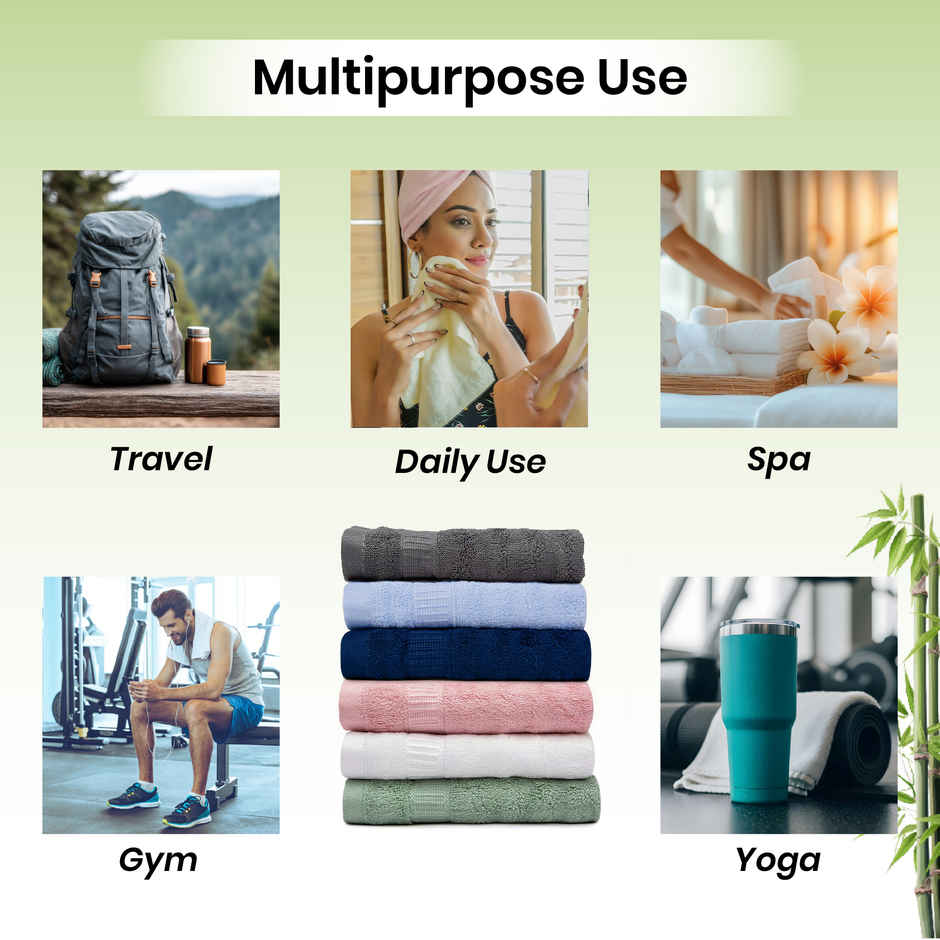 Mush Bamboo Face Towels 500 GSM Soft Absorbent Quick Dry 13x13 in Green Pink White