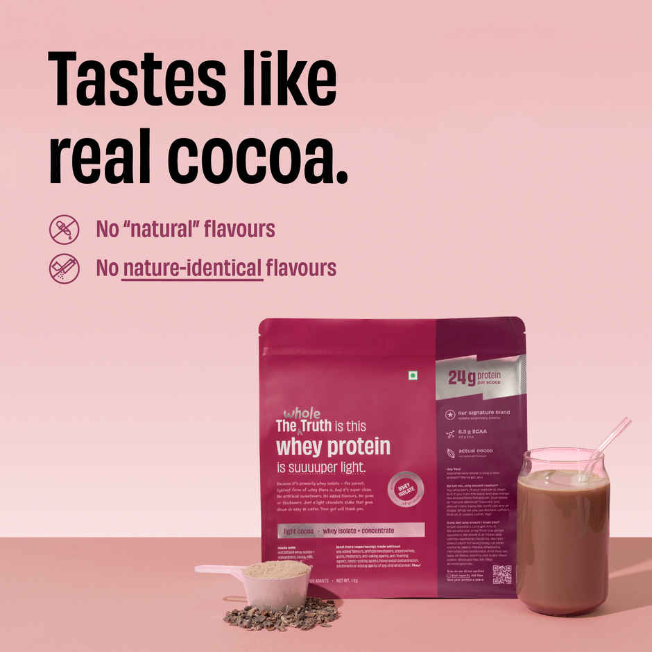 The Whole Truth Whey Protein Powder | Light Cocoa | 24g Protein Per Scoop
