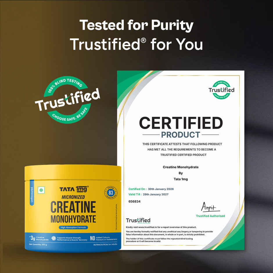Tata 1mg Creatine Monohydrate | Each Batch tested DCT& DHT Safe | Fast Absorption | Unflavoured