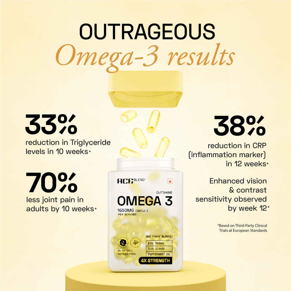 Ace Blend Outshine Omega 3 Fish Oil Capsules | 4x Strength | 743mg EPA 528mg DHA