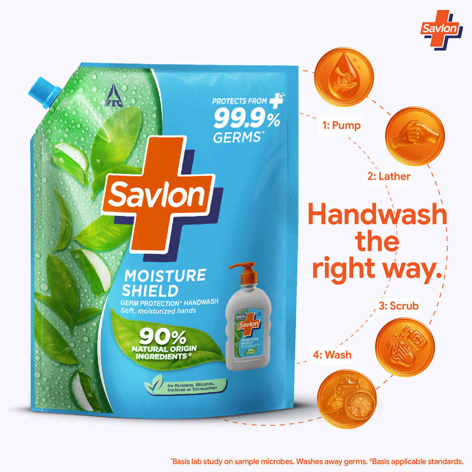 Savlon Moisture Shield Handwash Refill Pack 1.3L| For soff hands| Value Pack