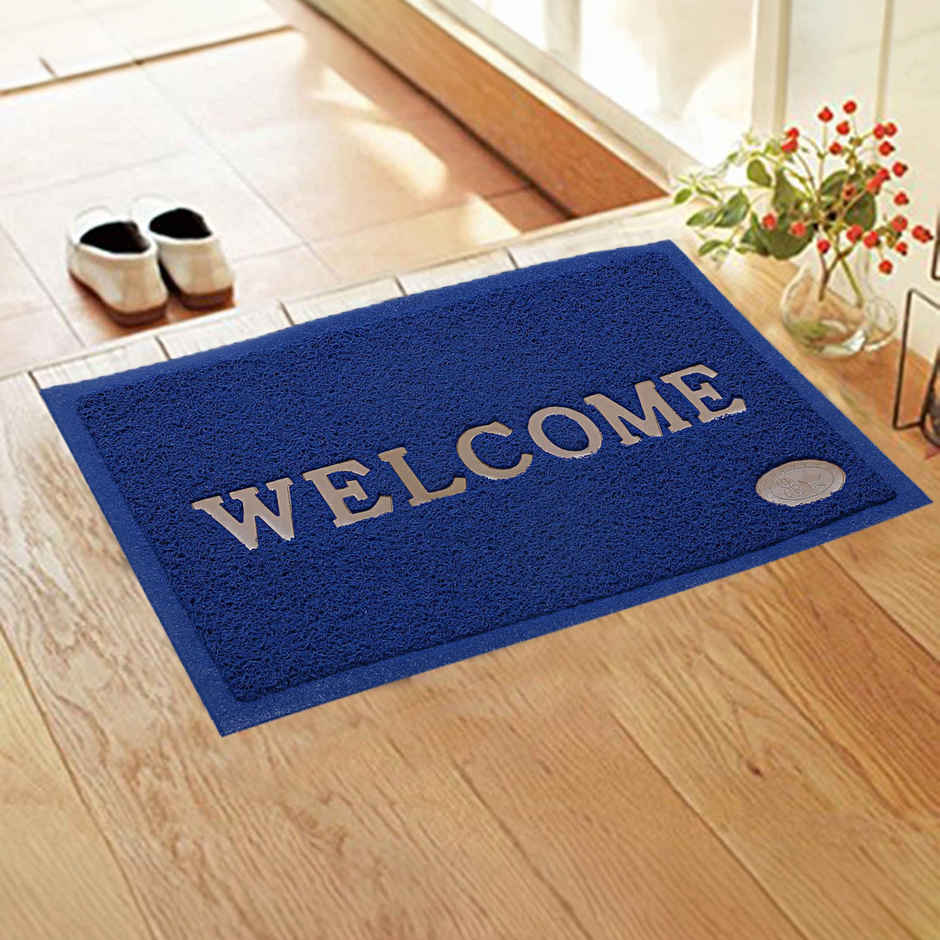 Kuber Industries PVC Rectangular Anti Skid Welcome Door Mat | Pack of 2 | Brown & Blue