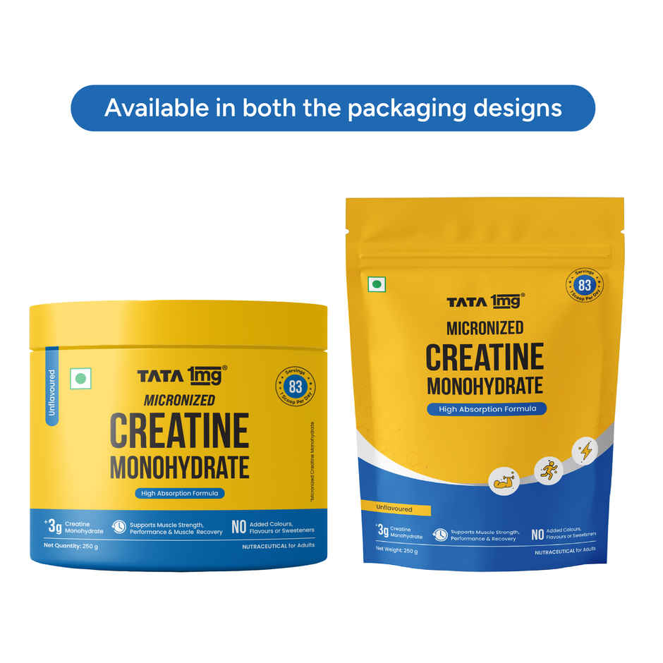 Tata 1mg Creatine Monohydrate | Each Batch tested DCT& DHT Safe | Fast Absorption | Unflavoured