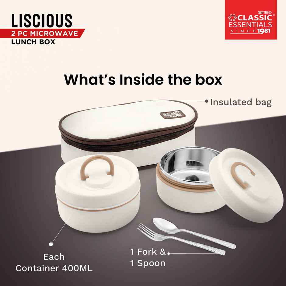 Classic Essentials Luscious Microwave Safe Leakproof Insulated Square Lunch Box Set 800ml