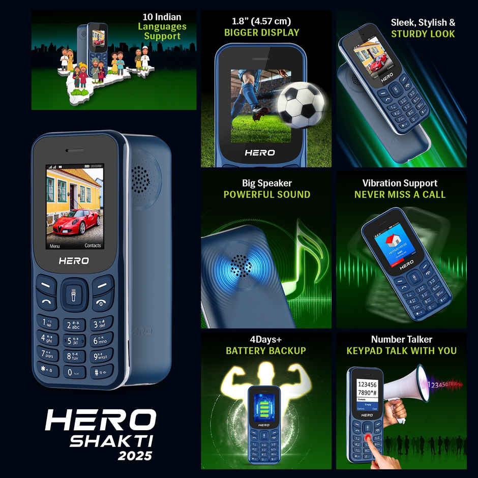 Lava Hero Shakti 2025 Dual Sim Keypad Mobile | 1.8" Display | 800 mAh Battery | Dark Blue