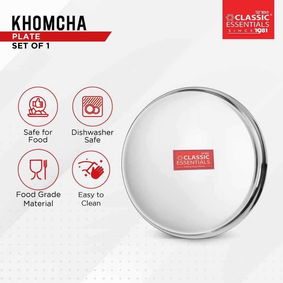 Classic Essentials Stainless Steel Khomcha Dinner Plate Thali 11 Inch Dinner Plate