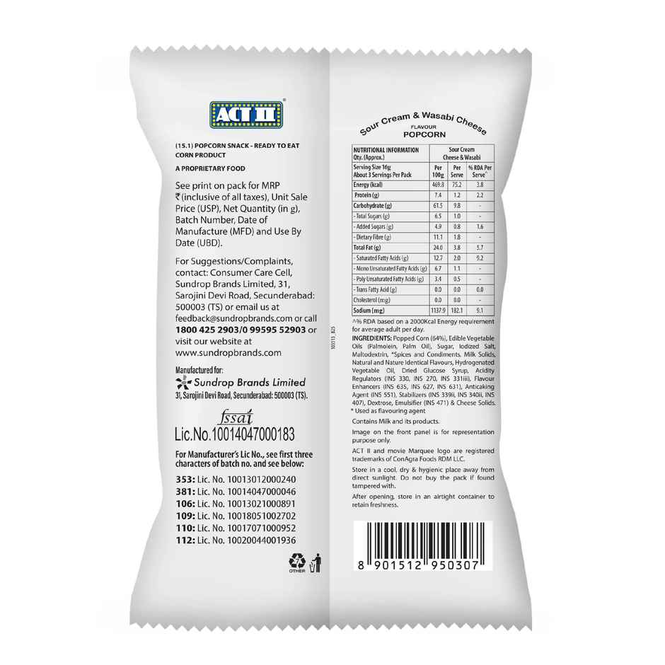 ACT II Sour Cream & Wasabi Cheese Popcorn | Gourmet Popcorn | Premium Snacks | Munchies