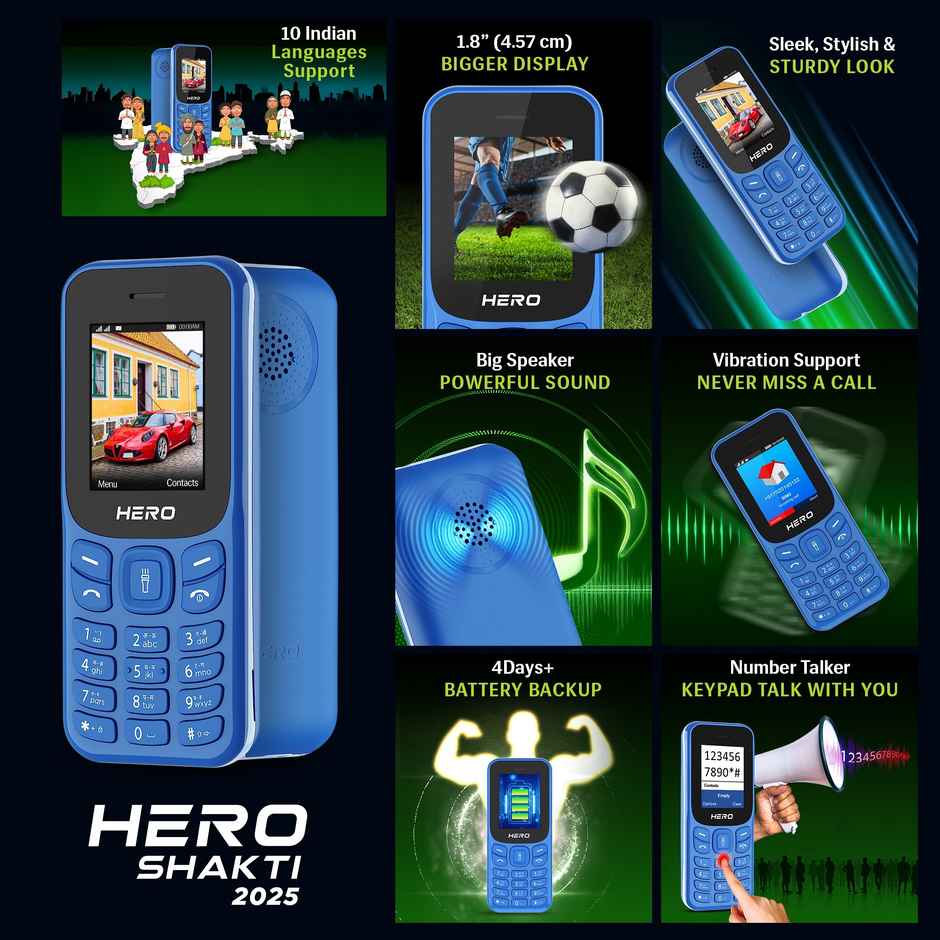 Lava Hero Shakti 2025 Dual Sim Keypad Mobile | 1.8" Display | 800 mAh Battery | Pepsi Blue