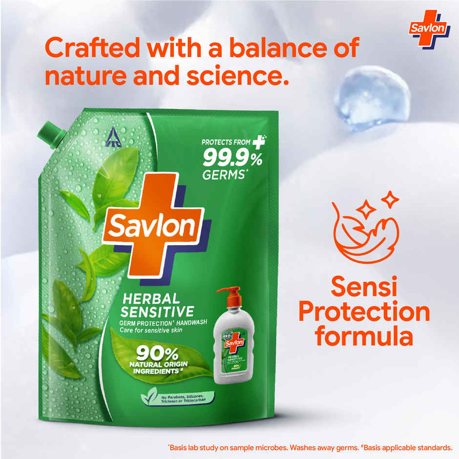 Savlon Herbal Sensitive Handwash Refill Pack 1.3L| Care for sensitive hands|Value Pack
