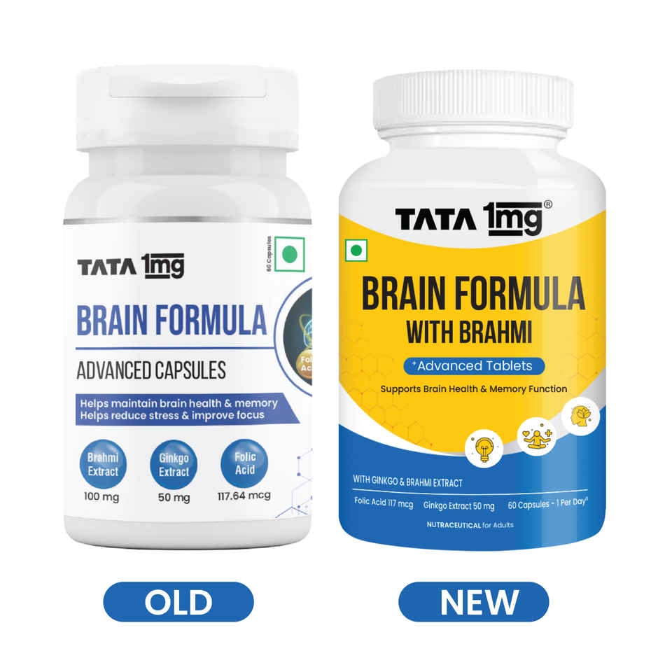 Tata 1mg Brain Formula Vitamin B Complex L Tyrosine Theanine Brahmi Ginkgo Pine Bark Capsule