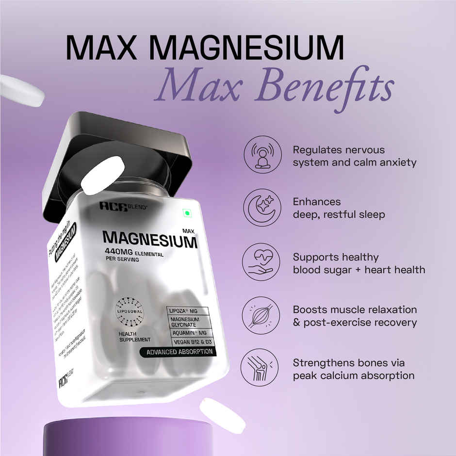 Ace Blend Max Magnesium Tablets 440mg | Magnesium Glycinate - Liposomal Lipoza - Aquamin