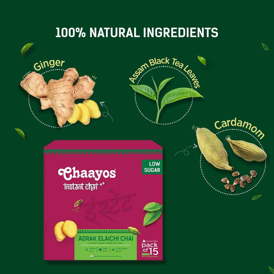Chaayos Adrak Elachi Instant Tea Premix - Low Sugar