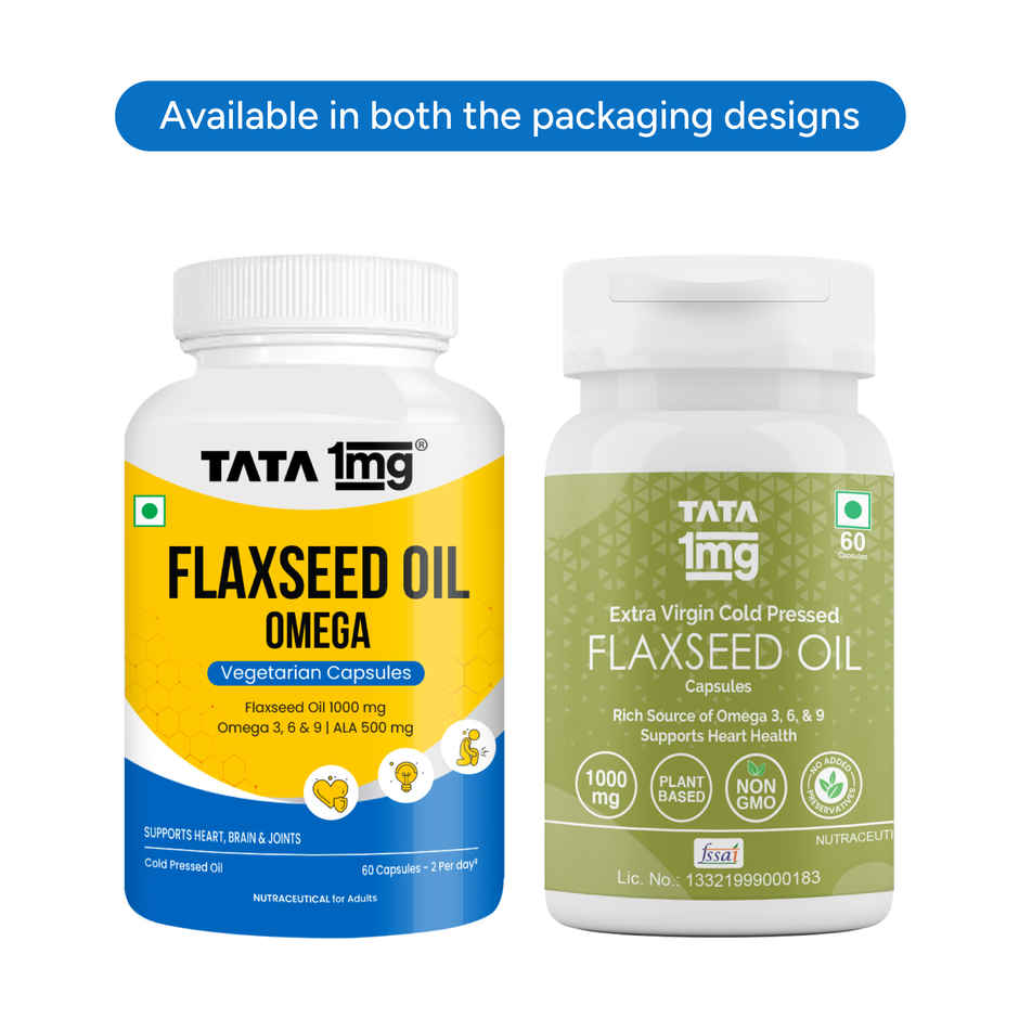 Tata 1mg Flaxseed Oil | 1000 mg Veg Capsules | Omega 3 6 9 Fatty Acid | Supports Heart Health