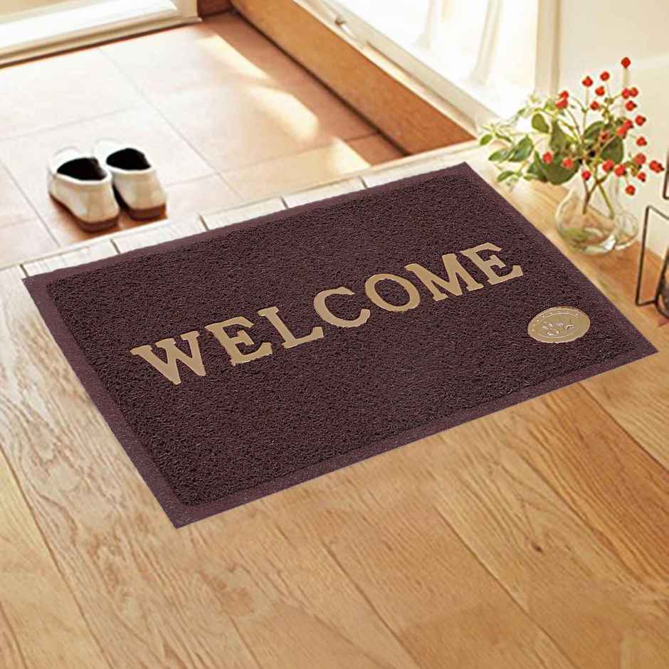 Kuber Industries PVC Rectangular Anti Skid Welcome Door Mat | Pack of 2 | Brown & Blue
