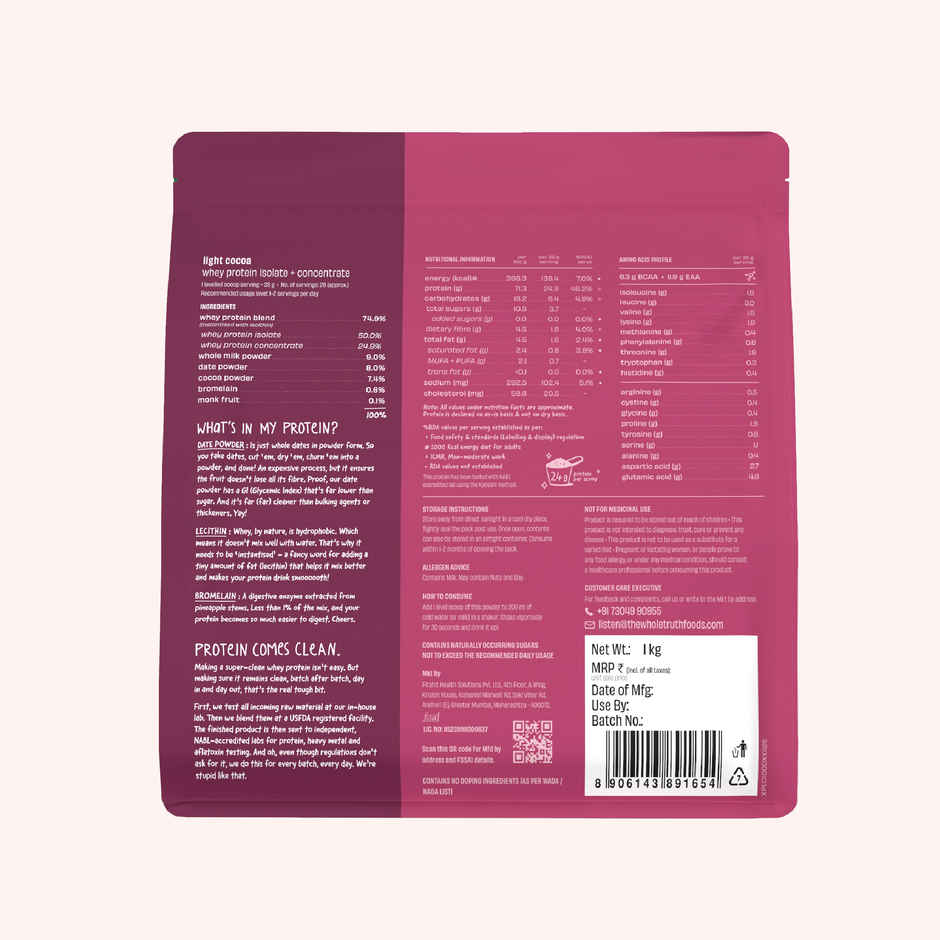 The Whole Truth Whey Protein Powder Light Cocoa (24g Protein Per Scoop) Combo