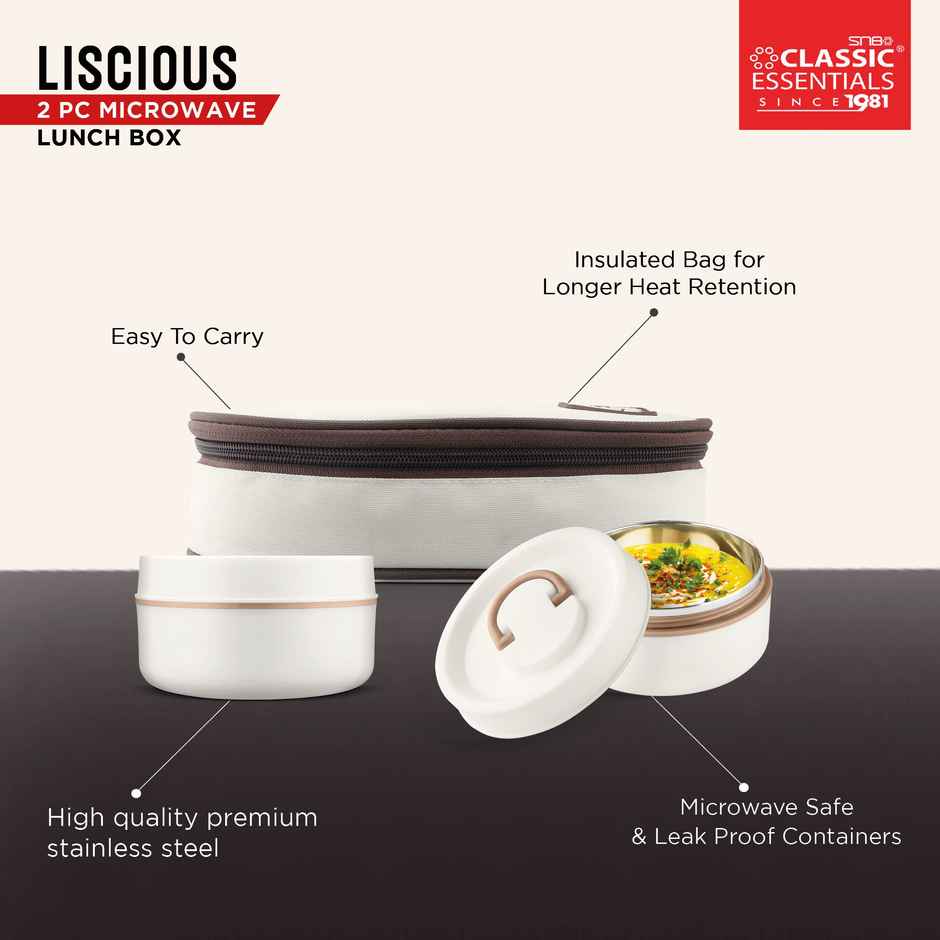 Classic Essentials Luscious Microwave Safe Leakproof Insulated Square Lunch Box Set 800ml