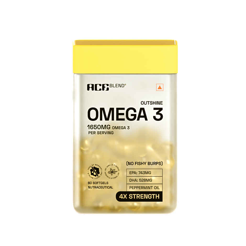 Ace Blend Outshine Omega 3 Fish Oil Capsules | 4x Strength | 743mg EPA 528mg DHA