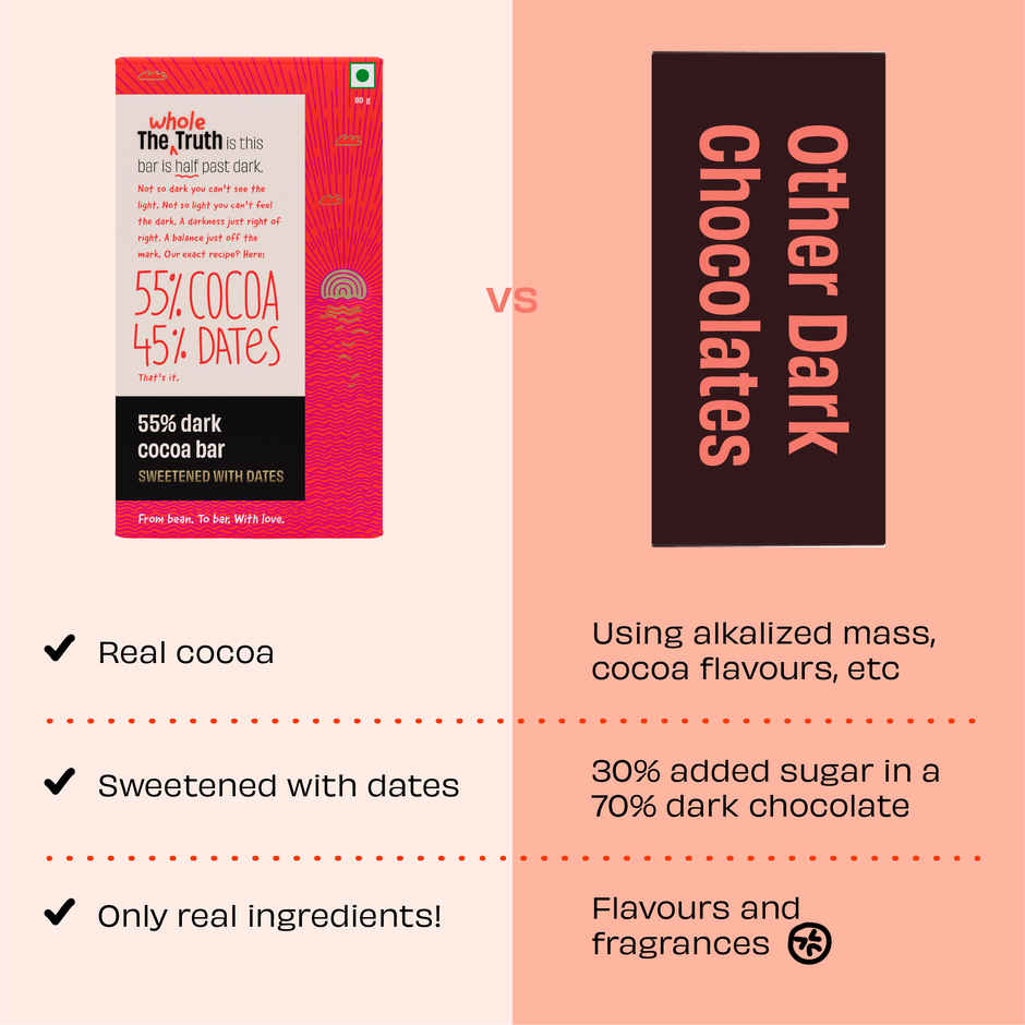 The Whole Truth Dark Cocoa Bar-  55% Dark | 80 g | Sweetened with dates