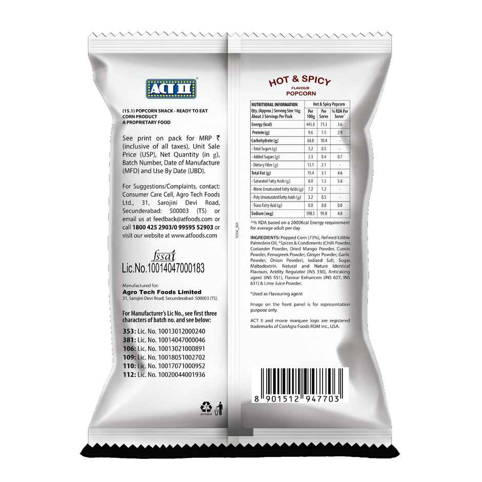 Act II Ready To Eat Hot and Spicy Popcorn