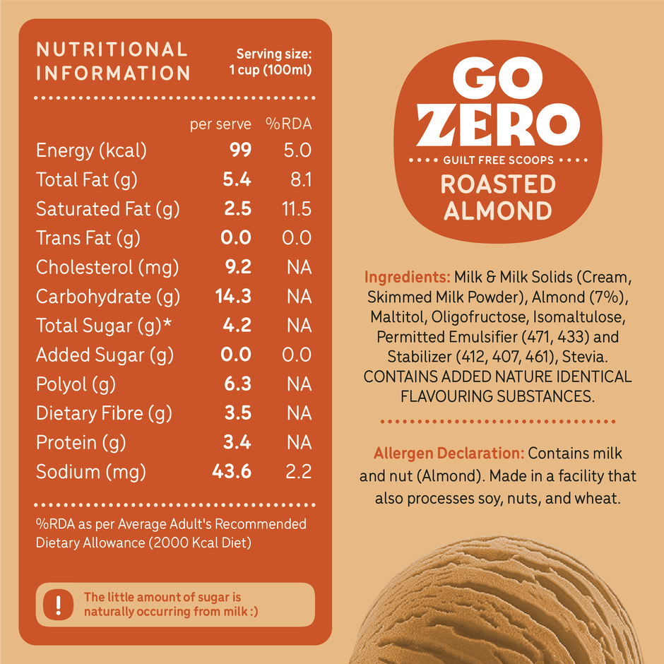 Go Zero Roasted Almond Low Calorie Guilt Free Icecream Cup
