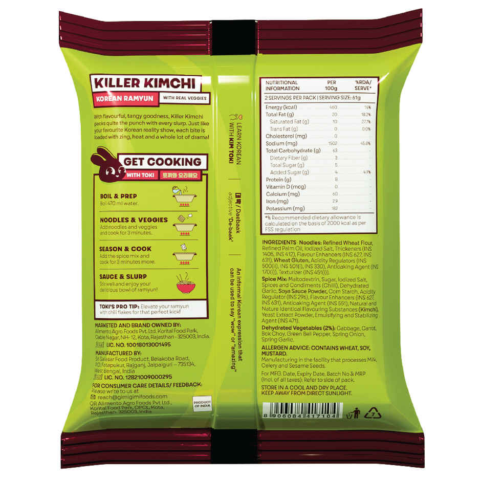 Gimi Gimi - Killer Kimchi - Veg Korean Ramen Noodles