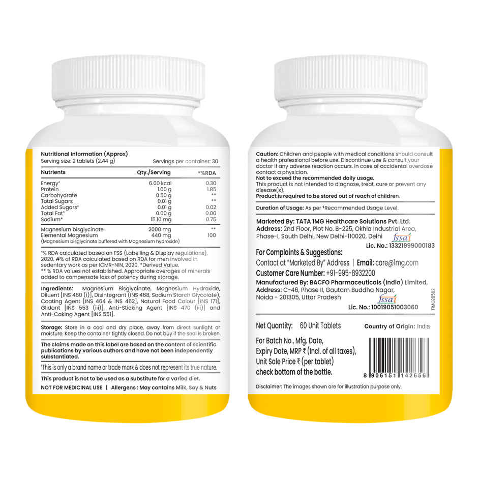 Tata 1Mg Magnesium Glycinate Tablets | High Absorption Chelated Form For Muscle Recovery