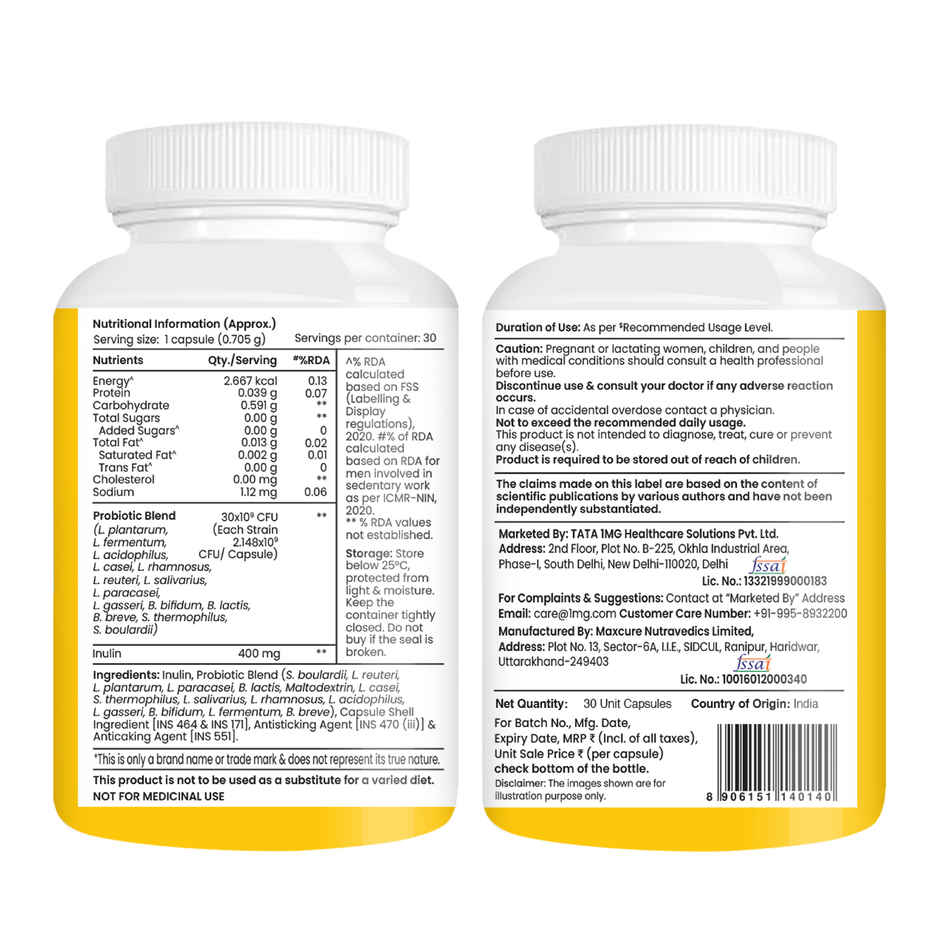 Tata 1mg Probiotics 30 Billion Cfus+ Capsule With Prebiotic Fibre Pack Of 30 Capsules