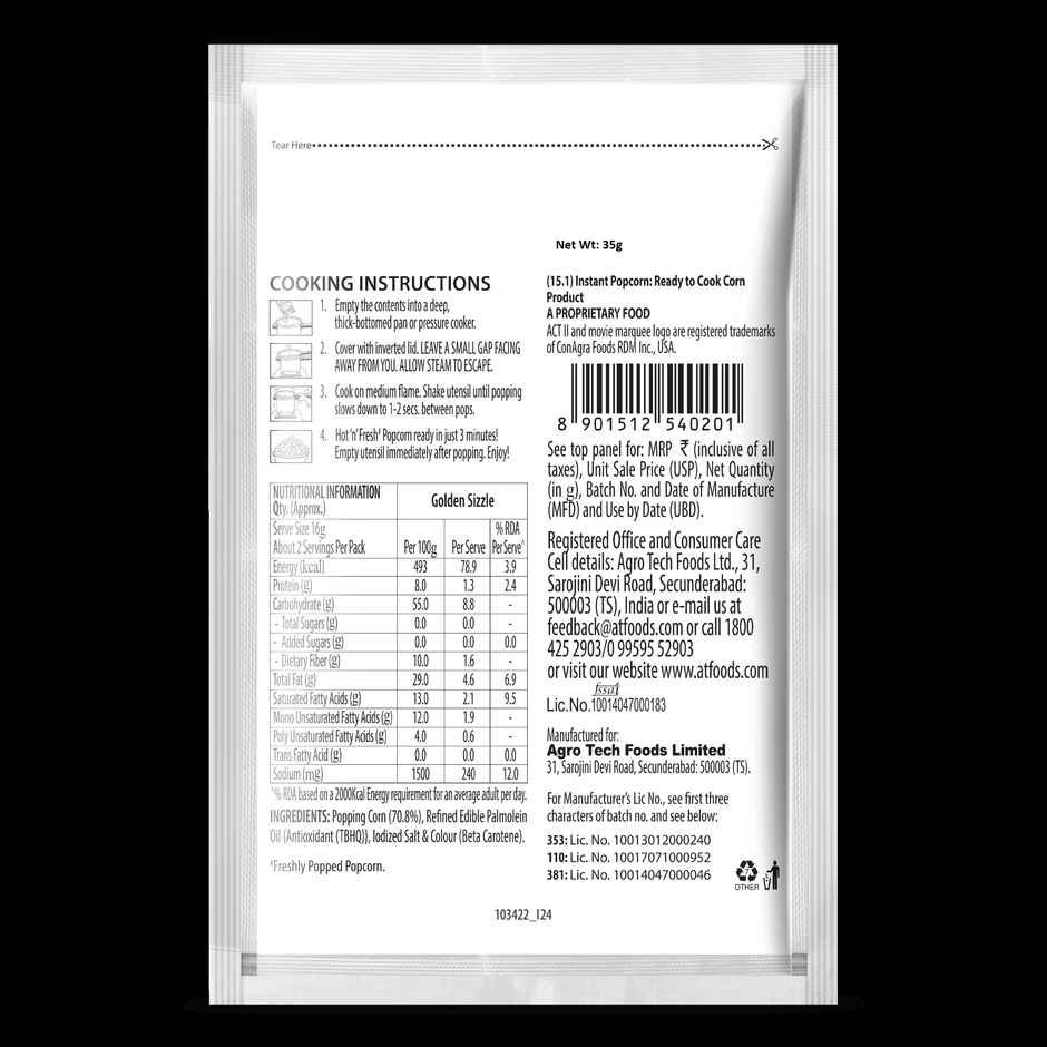 ACT II Instant Popcorn - Golden sizzle, Hot & Fresh in 3 mins Combo