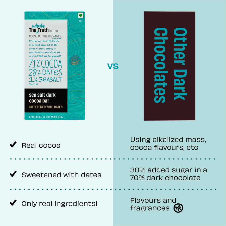 The Whole Truth Dark Cocoa Bar - Sea Salt | 80 g | Sweetened With dates
