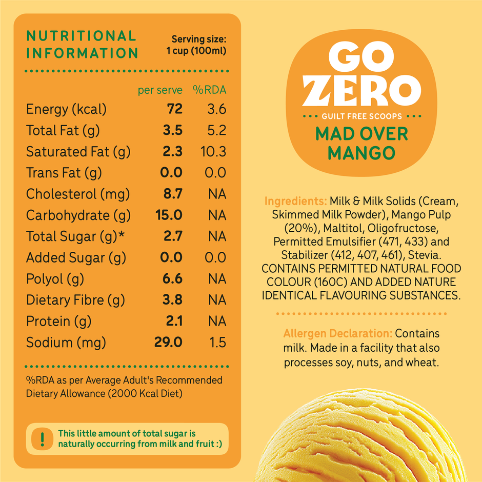 Go Zero Mad Over Mango Low Calorie Guilt Free Ice Cream Cup Combo