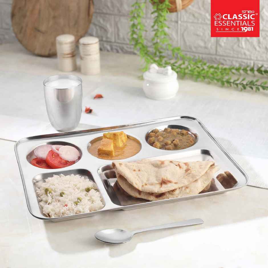 Classic Essentials Stainless Steel 5in1 Compartments Bhojan Thali/dinner Plate