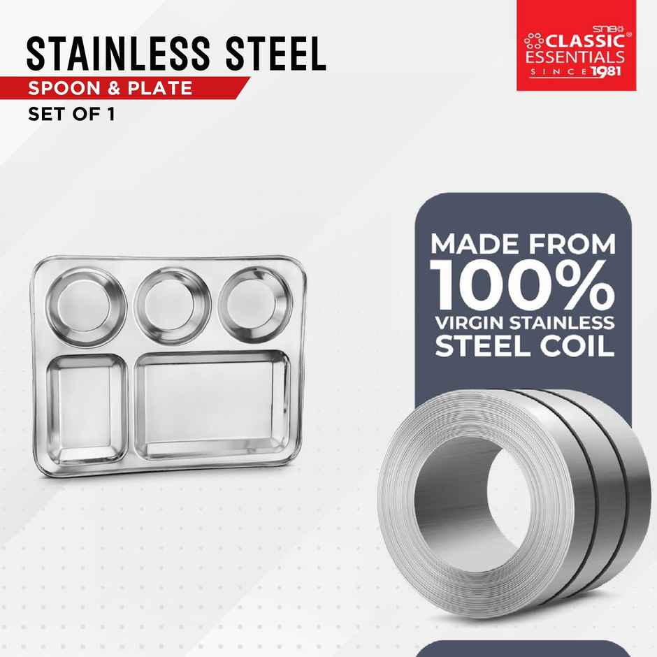 Classic Essentials Stainless Steel 5in1 Compartments Bhojan Thali/dinner Plate