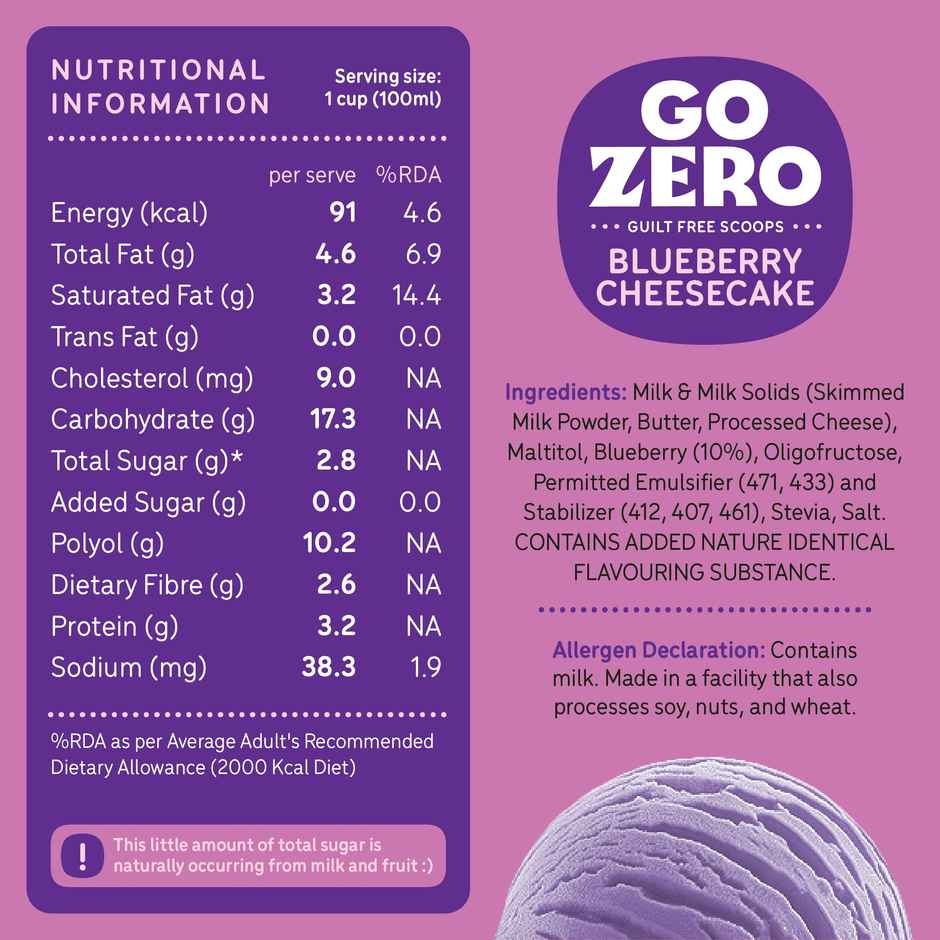 Go Zero Blueberry Cheesecake Ice Cream Cup | Guilt Free