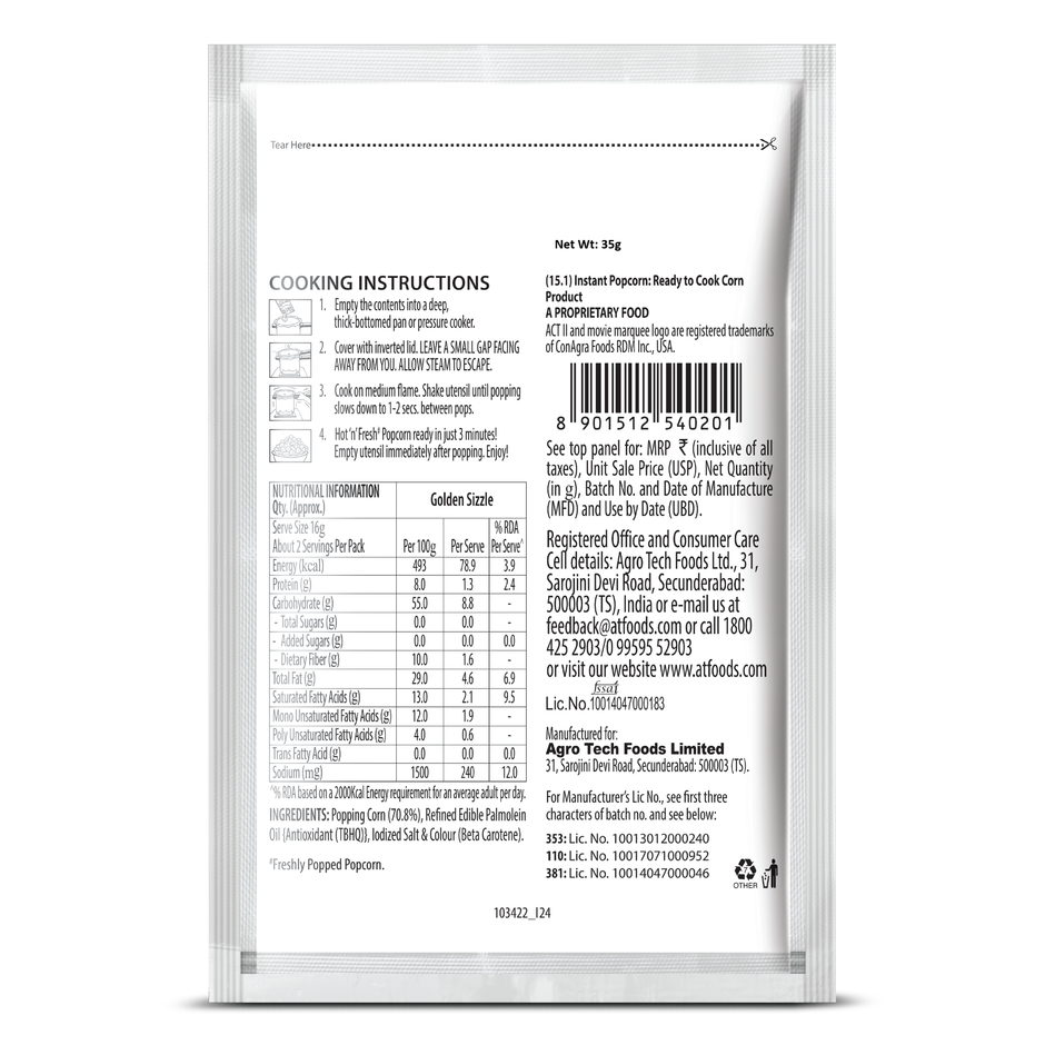 ACT II Instant Popcorn - Golden sizzle, Hot & Fresh in 3 mins