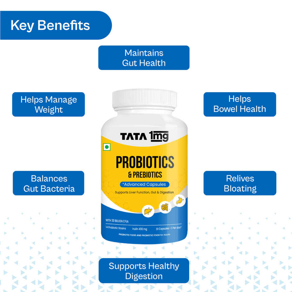 Tata 1mg Probiotics 30 Billion Cfus+ Capsule With Prebiotic Fibre Pack Of 30 Capsules