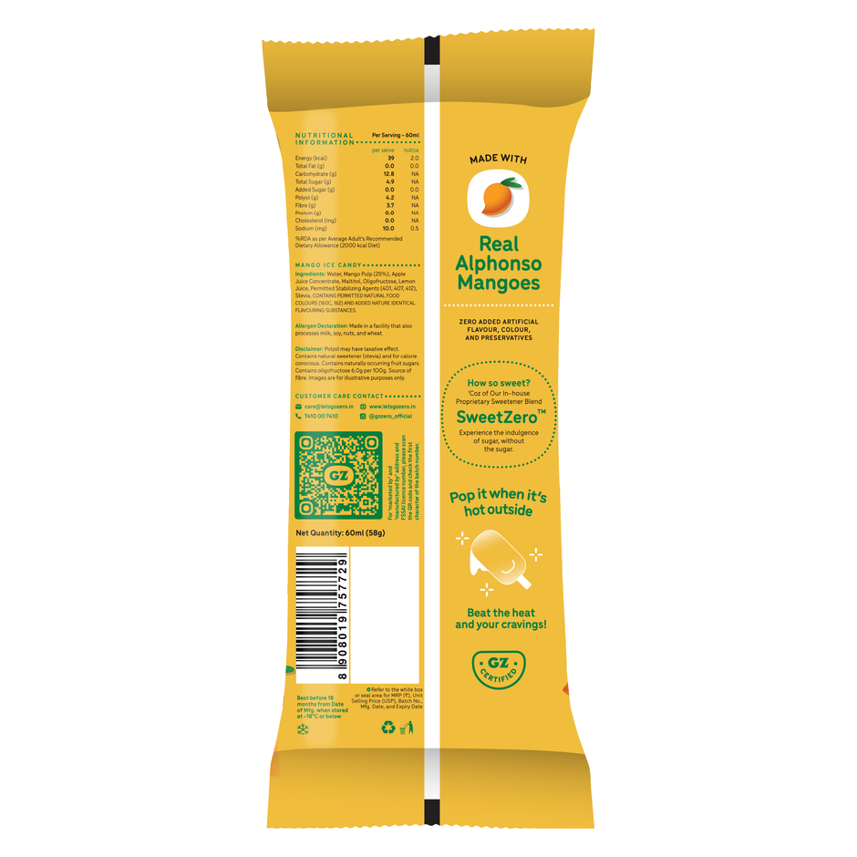 Go Zero Tropical Mango Guilt Free Fruit Pops