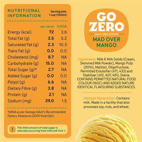Go Zero Mad Over Mango Low Calorie Guilt Free Ice Cream Cup